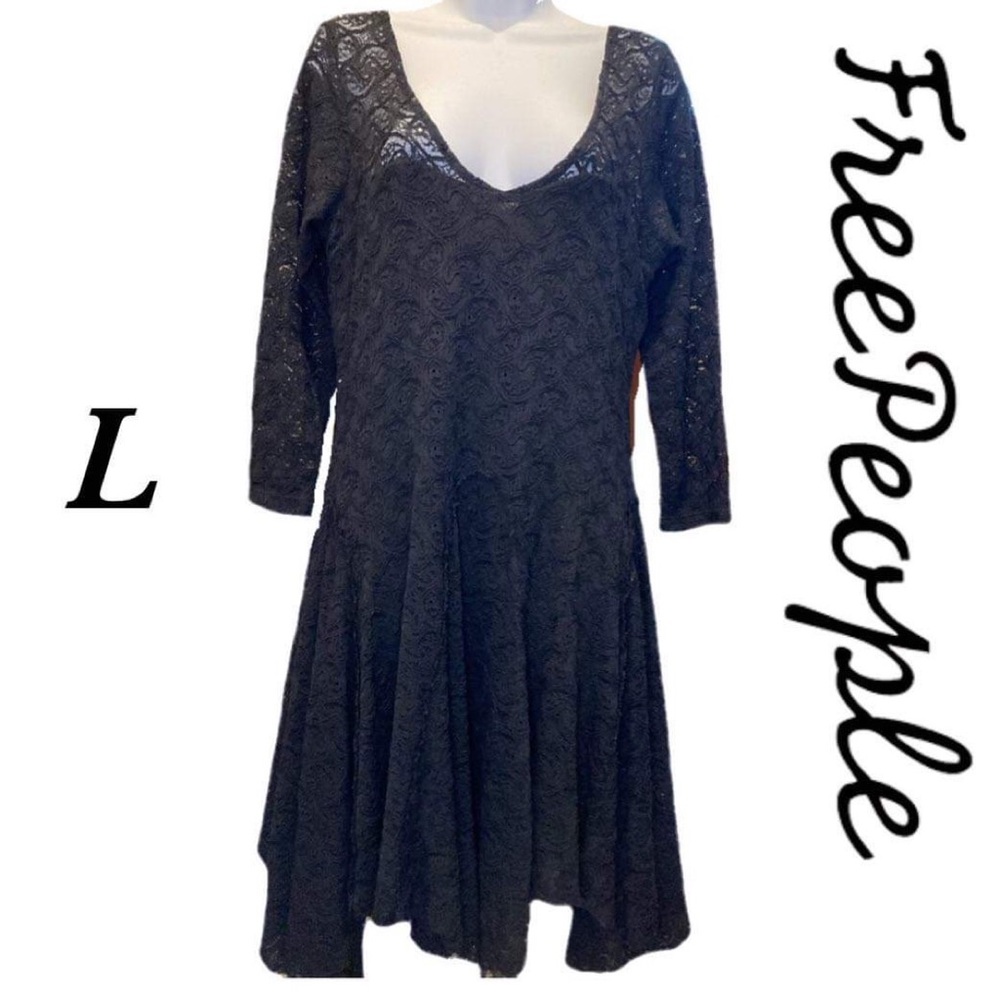 LBD Free People black lace 3/4 sleeve dress, large
